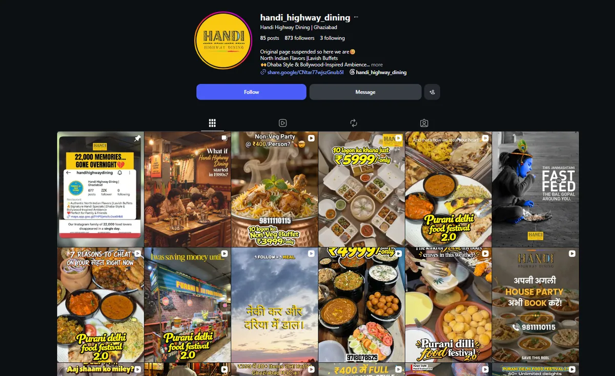 Instagram content grid screenshot for Handi Highway Dining